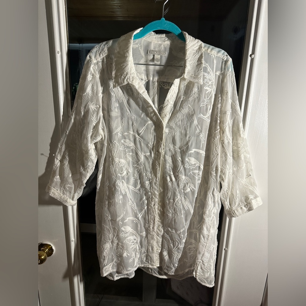 Dana Buchman Off White Sheer Button-Up Blouse